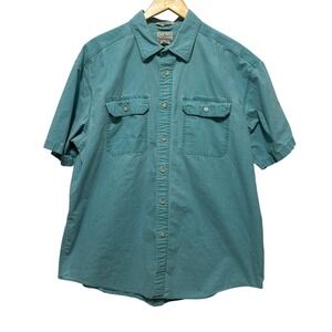 LL Bean Mens Button Shirt XL Teal Green Short Sleeve Outdoor Utility Workwear‎